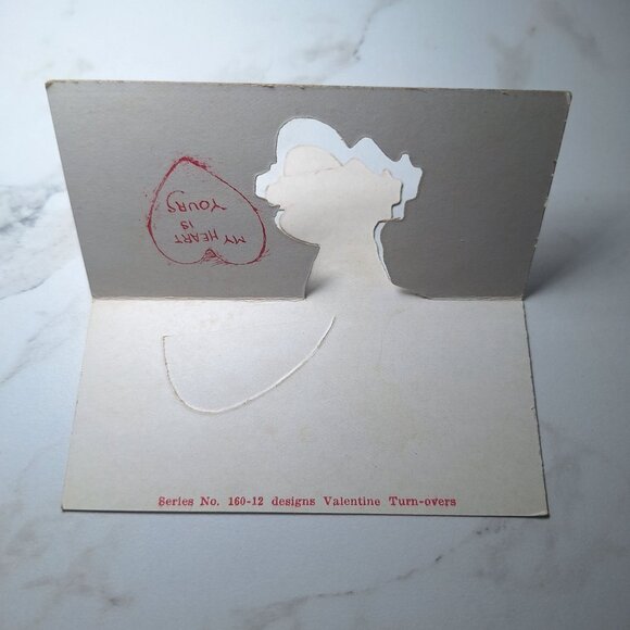 Vintage Valentine Cut Out Card Featuring Girl With Heart Ephemera Junk Journal - Picture 5 of 6